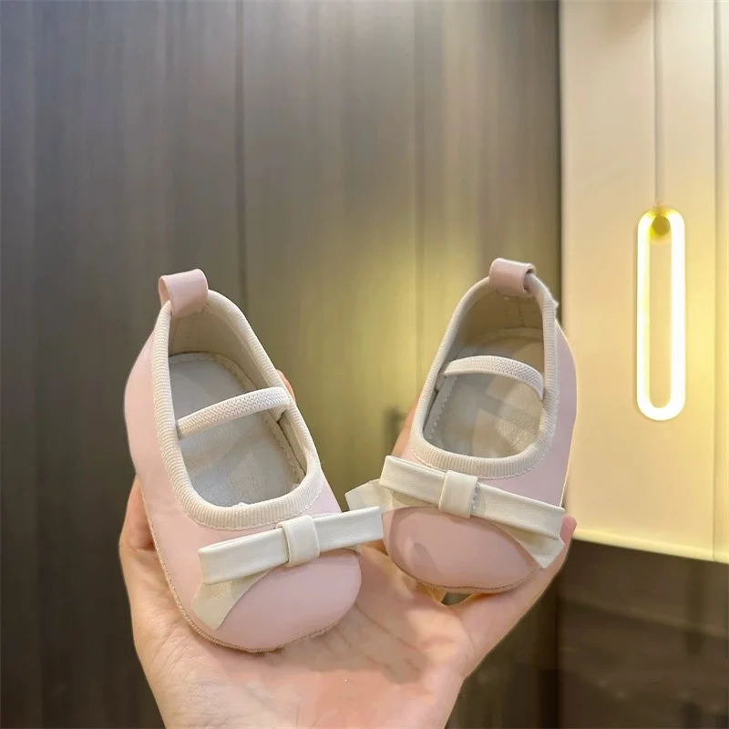 Baby Shoes Newborn Girls Princess PU Preschool Shoes Formal Shoes Bow Princess Wedding Party Anti slip First Step Shoes 0-18M