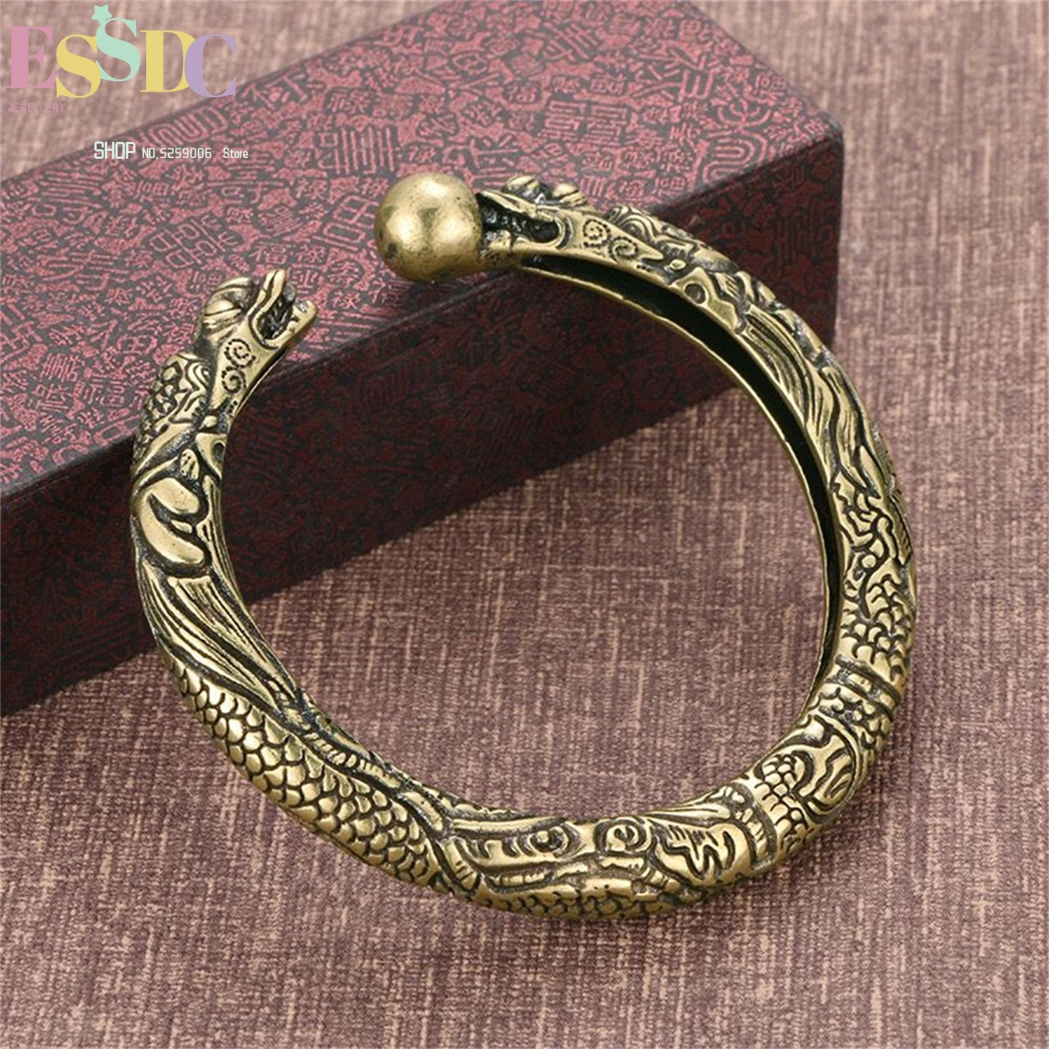 Dragon Head Open Bangle Antique Brass Cuff Bracelet Modern Chinese Vintage Distressed Copper Bold Jewelry For Men Gift