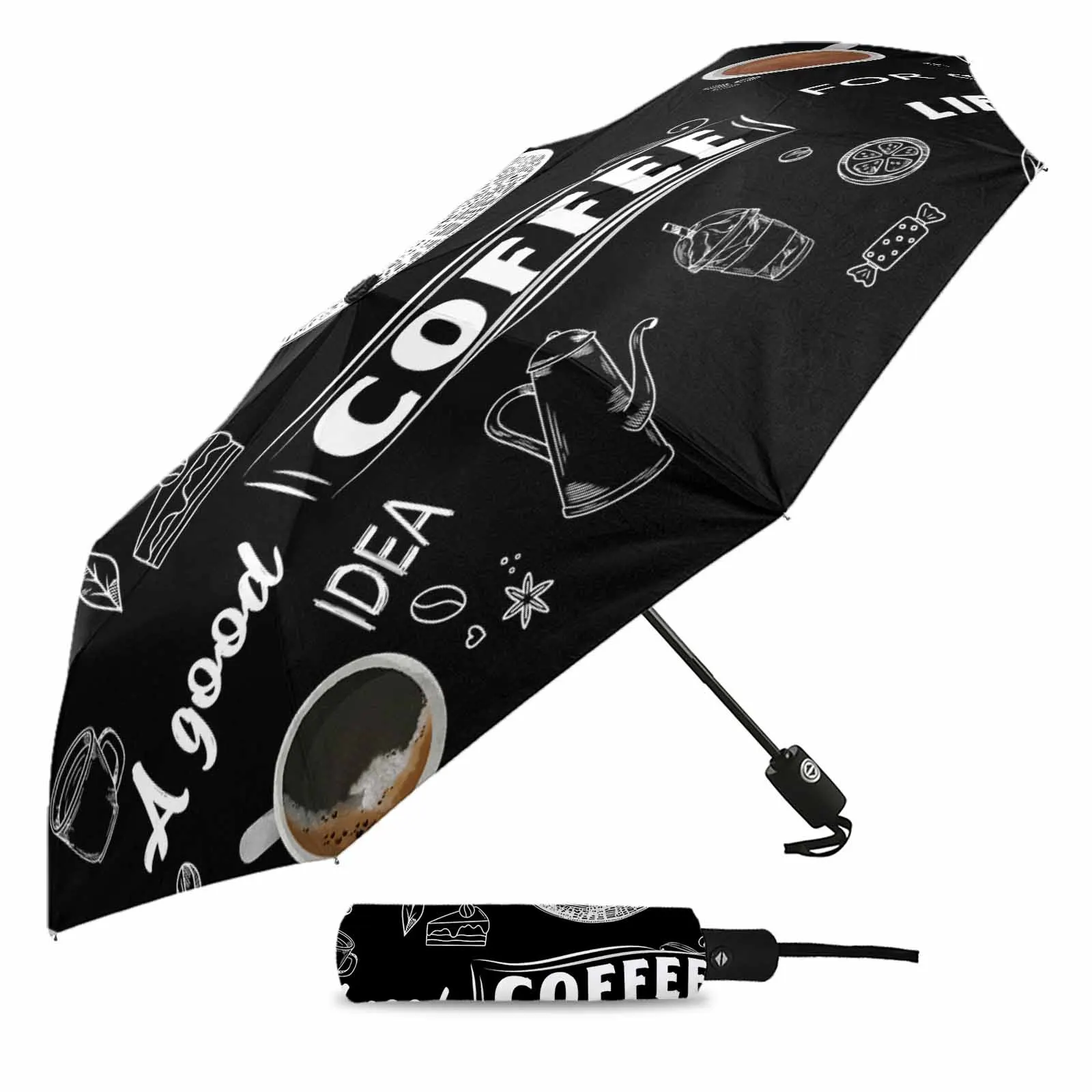 Coffee Coffee Beans Cup Automatic Umbrella Travel Folding Umbrella Portable Parasol Windproof Umbrellas