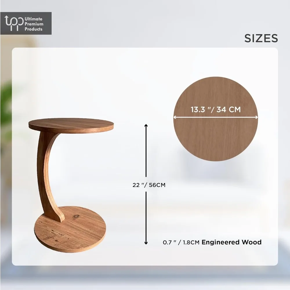 C-Shaped Round End Table with Rolling Wheels: A Movable, Space-Saving Side Table Perfect for Sofas, Living