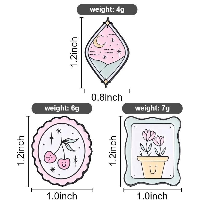 Smile Floral Cherry Night Sky Enamel Pins Cartoon Cute Moon Star Brooches Kawaii Lapel Badges Potted Flower Jewelry Gift