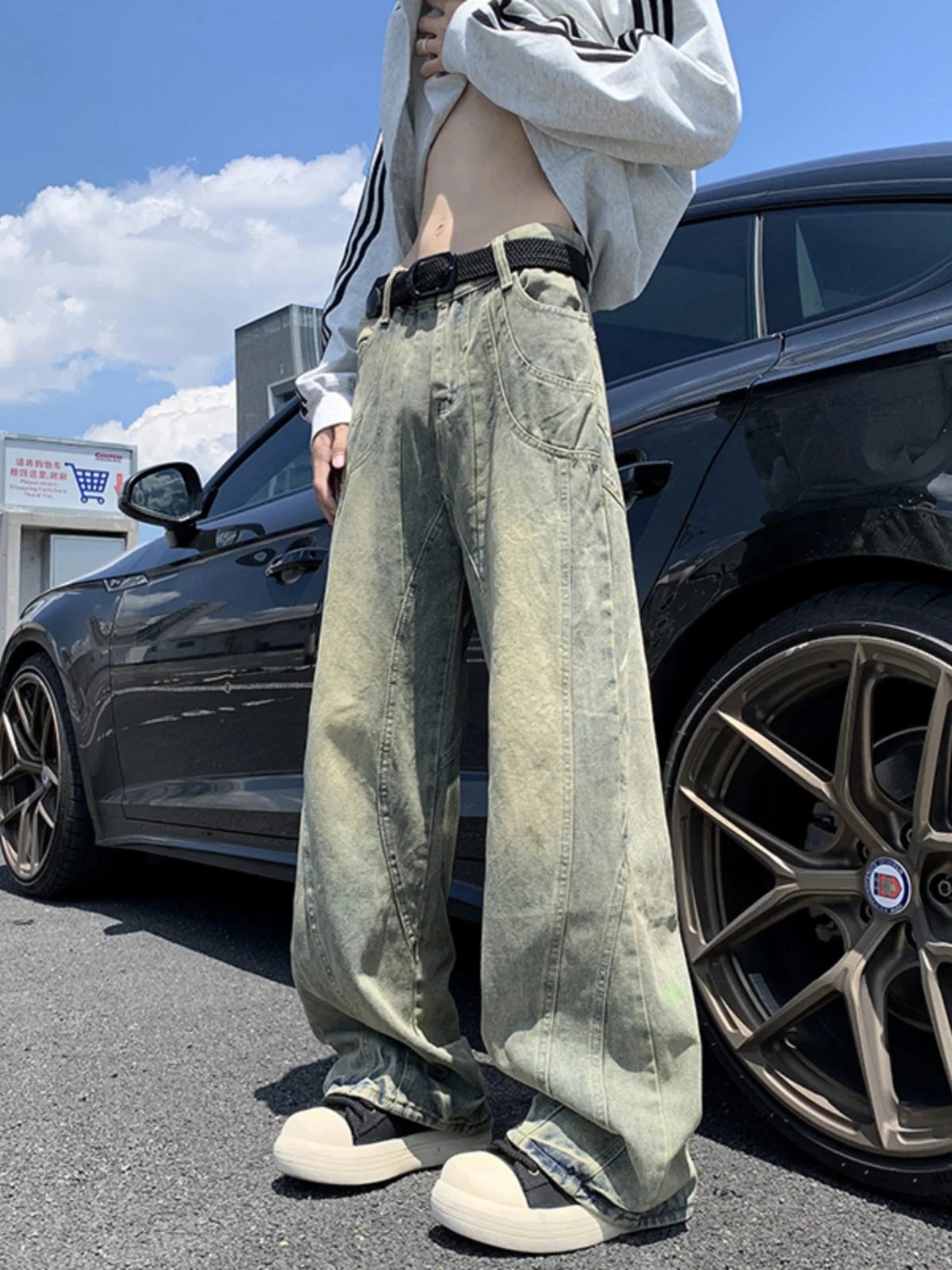 

Yellow Clay Dyed Men's Jeans Spring Autumn Loose Wide Leg High Street Sle Casual Long Trousers Vintage American Vibe