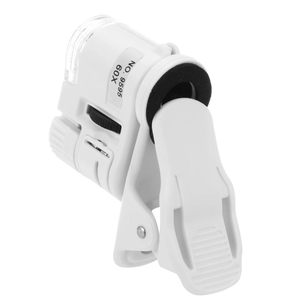 Mikroskop Ponsel Universal 60X dengan Lampu LED Pembesar Perhiasan ABS Portabel dengan Baterai untuk Anak-anak Dewasa untuk Ponsel Pintar