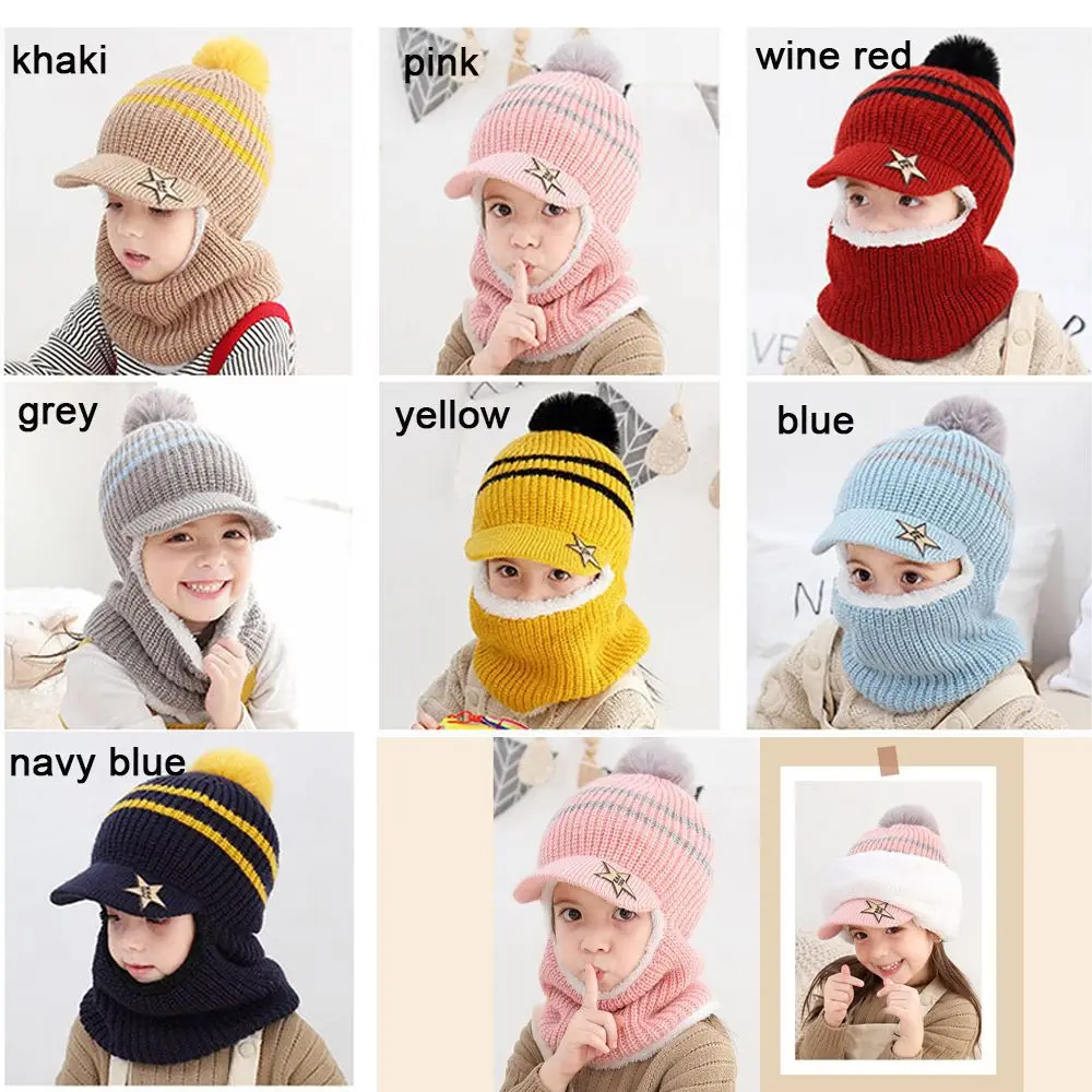 Kids Girls Boys Toddler Baby Winter Warm Hat Hooded Scarf Earflap Knitted Cap