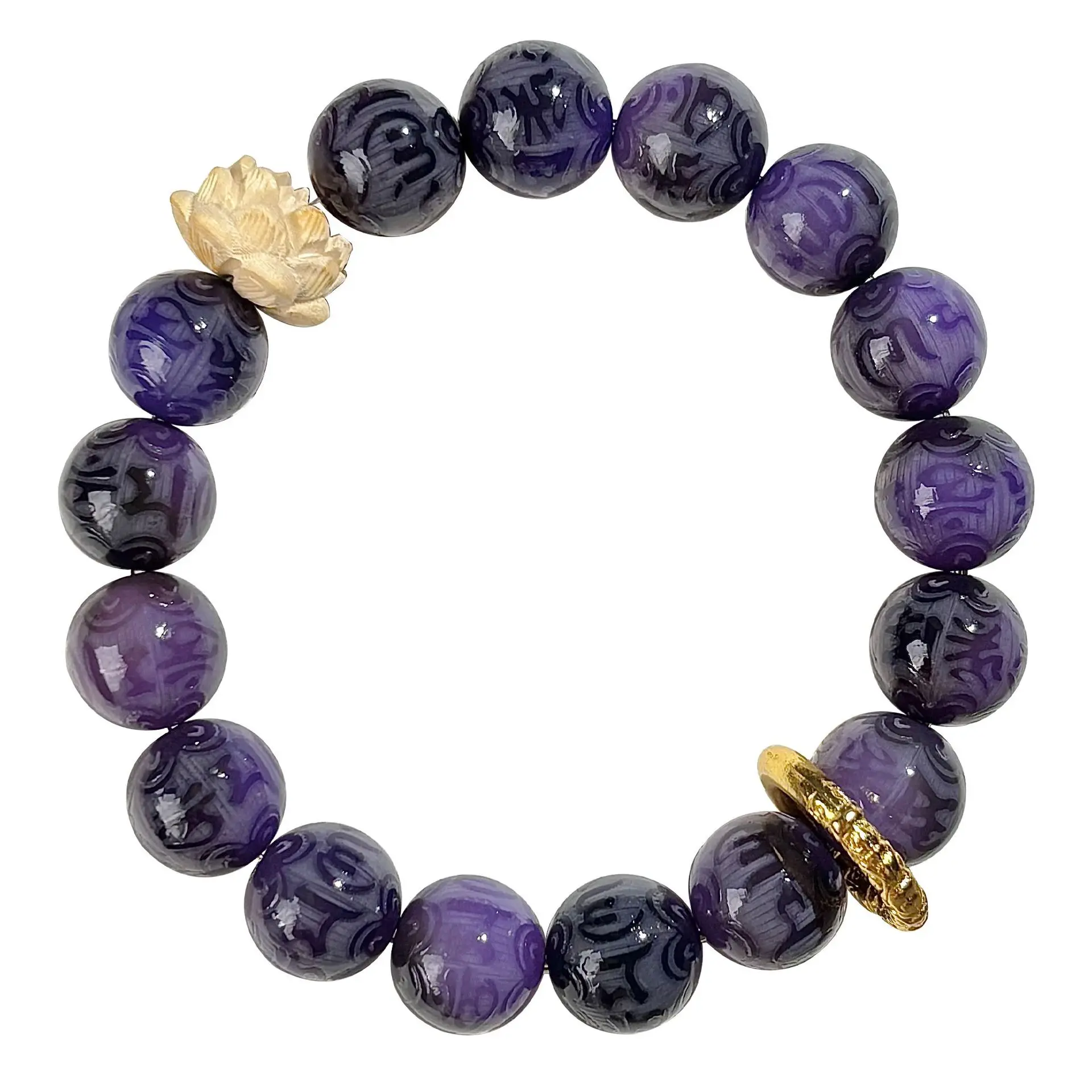 Natural Nine Purple Li Huo Bodhi Bracelet Six Word Mantra Lion Running Ring Single Loop Cultural Play Mala Jewelry