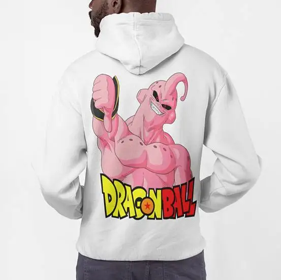​ ​ Черная толстовка с капюшоном Dragon Ball для мужчин Majin Buu Thumbs Up с принтом, хлопковая уличная одежда, пуловер свободного покроя, унисекс, аниме, злодей, забавный дизайн ​