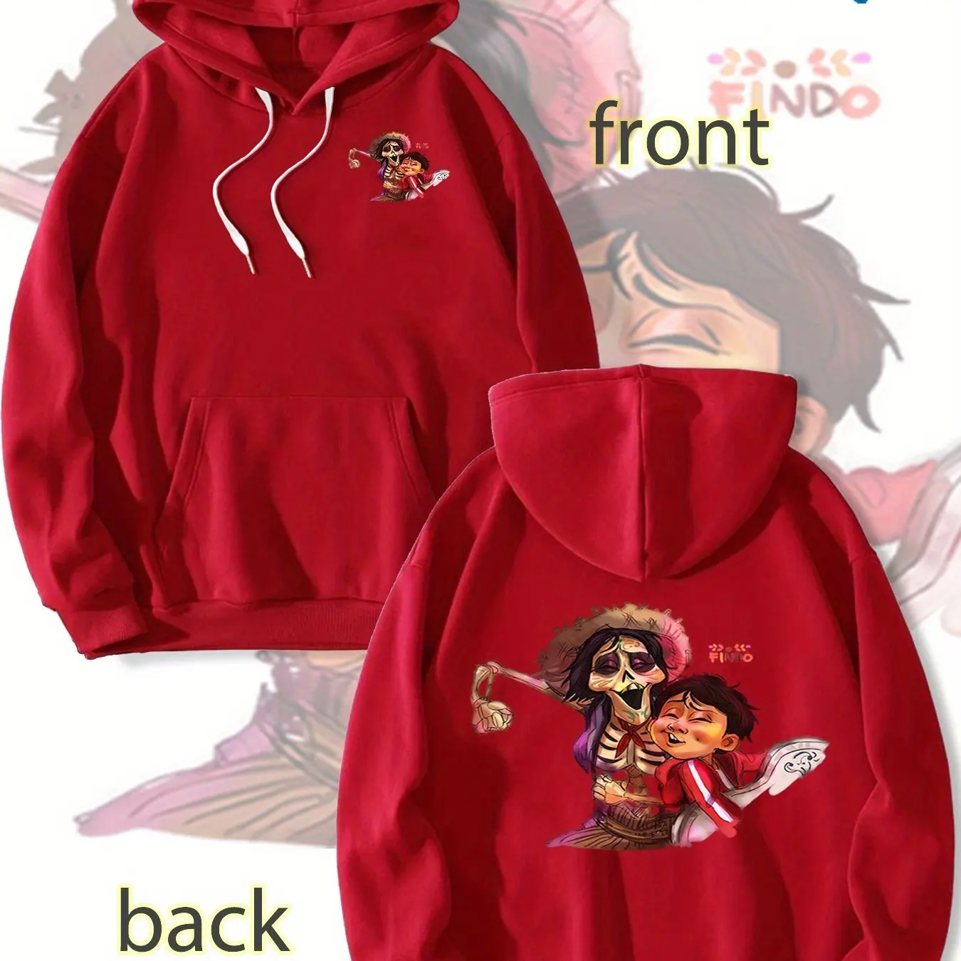 سويت شيرت بقلنسوة للزوجين من أزياء ديزني مع مطبوعات كرتونية كوكو على كلا الجانبين. هوديي عالي الجودة ومريح وغير رسمي.