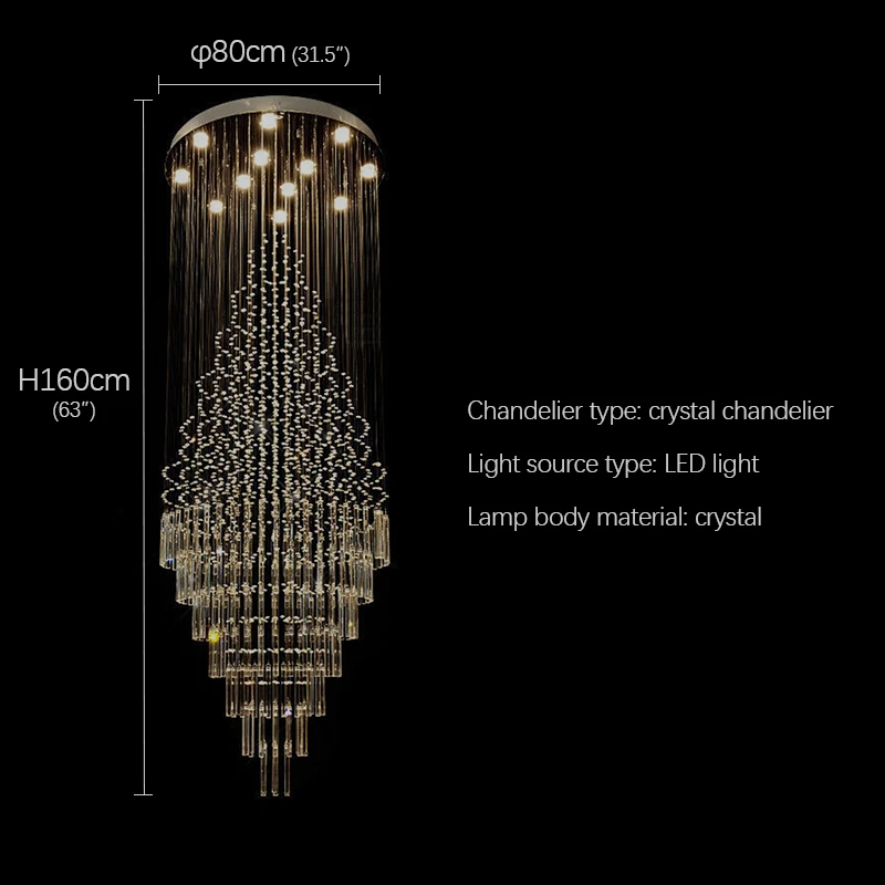 AFRA Modern Crystal Pendant Lamp LED Creative Luxury Chandelier for Home Living Room Villa Staircase Hanging Light