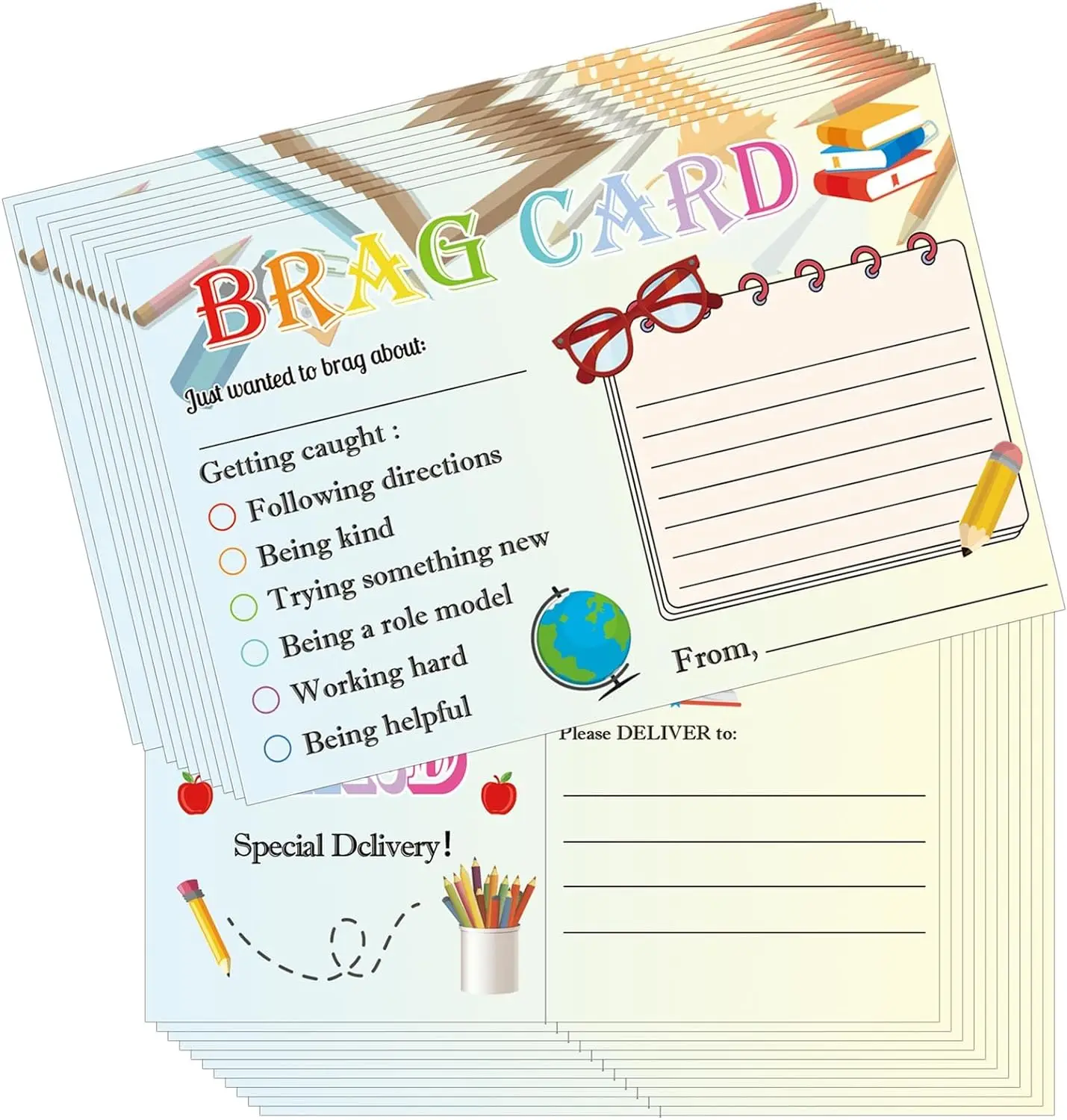 Teacher Mail Brag Cards Postcards For Notes Home To Parents 4x6Inch Classroom Incentives Motivational Good Behavior Cards 50Pcs