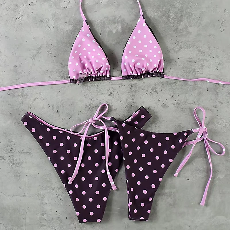 Sexy Micro Bikini 2026 Women Polka Dot Bikinis Three-piece Set Push Up Brazilian Swimsuit Split Bathing Suit Lace Up Swimwear view 5