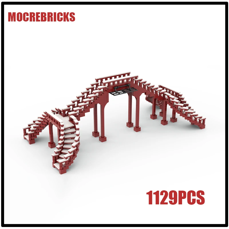 

MOC City Railway Stations Crossing Pedestrian Overpasses Over Tracks Building Block Model Assembly Children's Toys Gifts