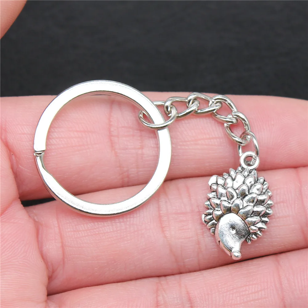 Keychain Holder Dropshipping Vintage Handmade Antique Silver Color 22x14mm Hedgehog Pendant Keyring