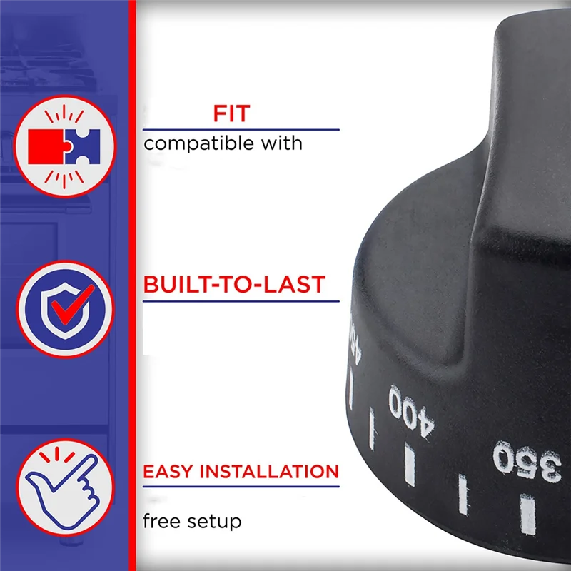 استبدال جزء مقبض ترموستات الفرن AB06 5X PB010099 ومتوافق مع موديلات AP5315393، 810983 باللون الأسود