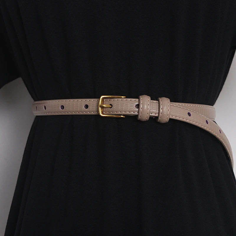 Women's Runway Fashion Gold Buckle Genuine Leather Cummerbunds Female Dress Corsets Waistband Belts Decoration Narrow Belt T2546