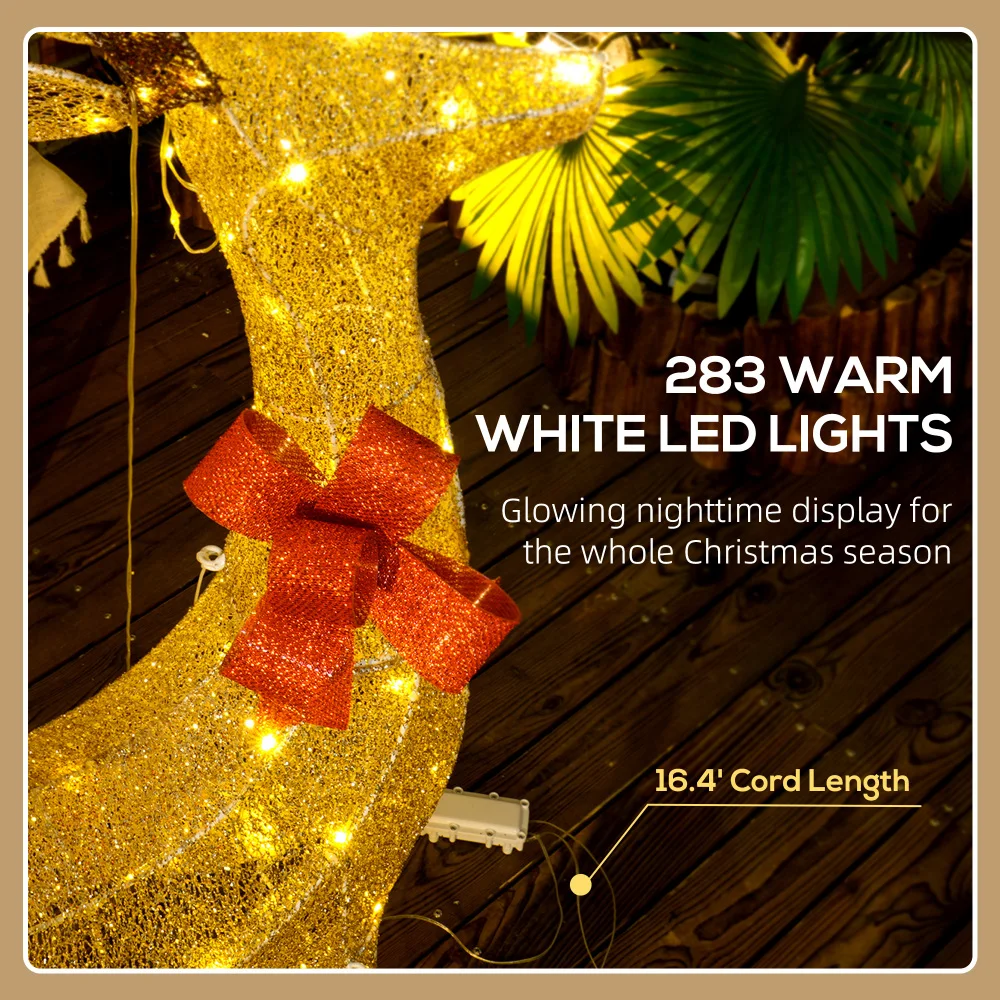 4.5ft 3 ชิ้น Light Up คริสต์มาสกวางชุด 3, Lighted Reindeer ตกแต่งคริสต์มาสพร้อม 3 โหมดไฟ LED