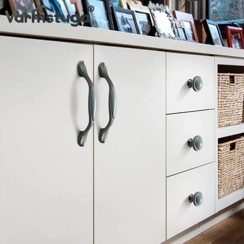 Mediterranean Blue Ceramic Cabinet Knobs and Handles Gray Wardrobe Door Pulls European Furniture Handle Cabinet Hardware