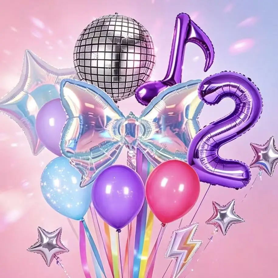 Disco-Geburtstagsballon-Deko-Set: Musik-Mädchen-Zahlen-Aluminiumballons für Kinderpartys, Geschenk- und Dekoartikel