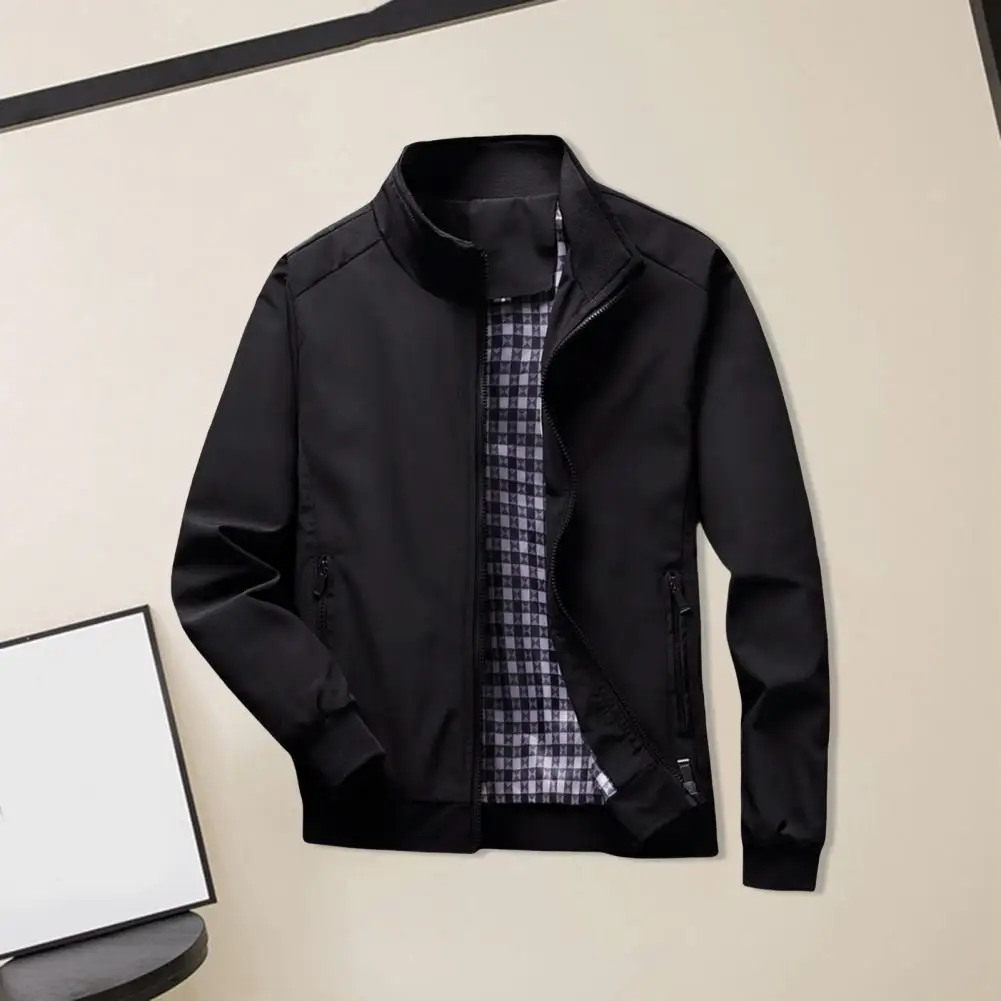 

Male Jacket Zipper Placket Autumn Jacket Mid-aged Men Casual Thin Type Slim Fit Coat