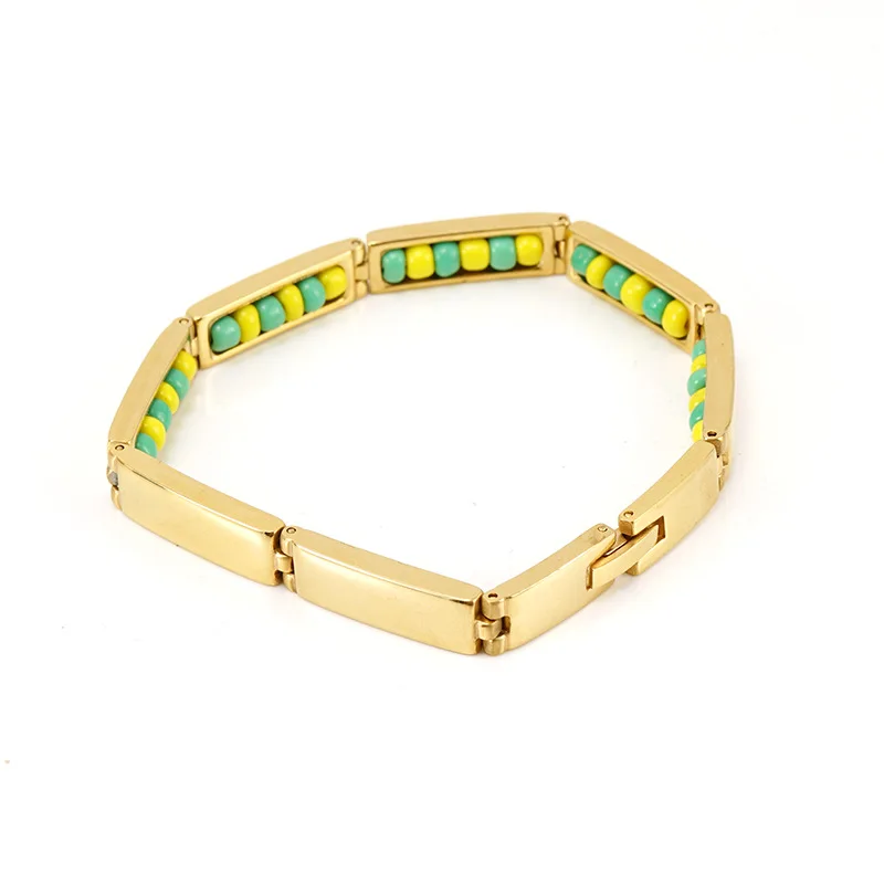 CARLIDANA 2022 New Arrival Stainless Steel Jewelry Green and Yellow Color Orula Bracelet Mix Beads Unisex Bangle For Women