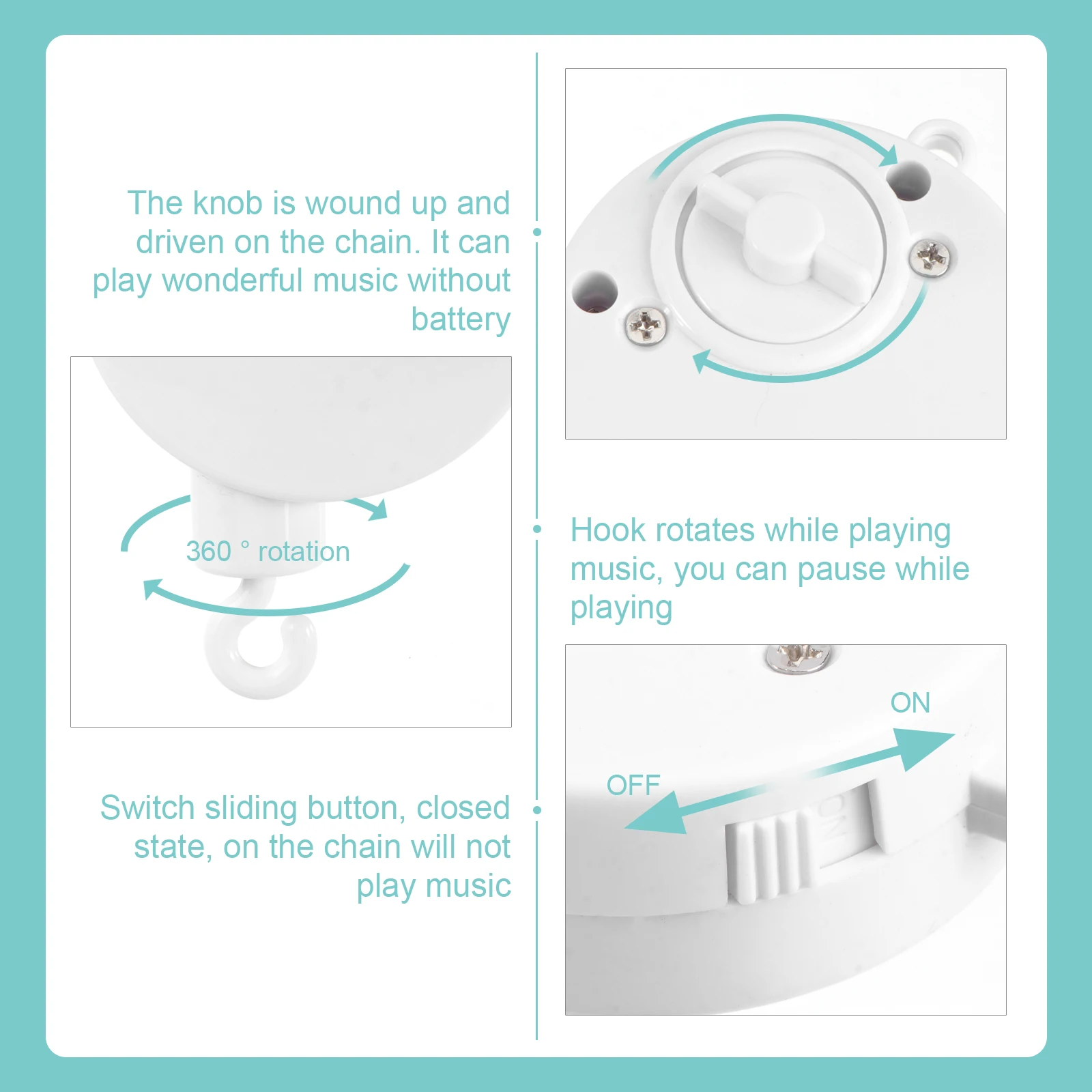 Music Box Baby Crib Built-in Plunger Hook Winding Musical Mobile Toy for Nursery
