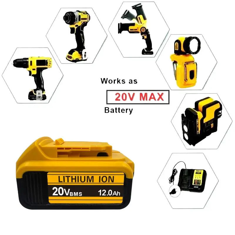 لبطارية ديوالت 20 فولت/60 فولت 6000 مللي أمبير في الساعة، لبطارية ديوالت 18 فولت، بطارية أدوات كهربائية DCB200 DCB205 DCB206 DCB209، لشاحن ديوالت 20 فولت #4
