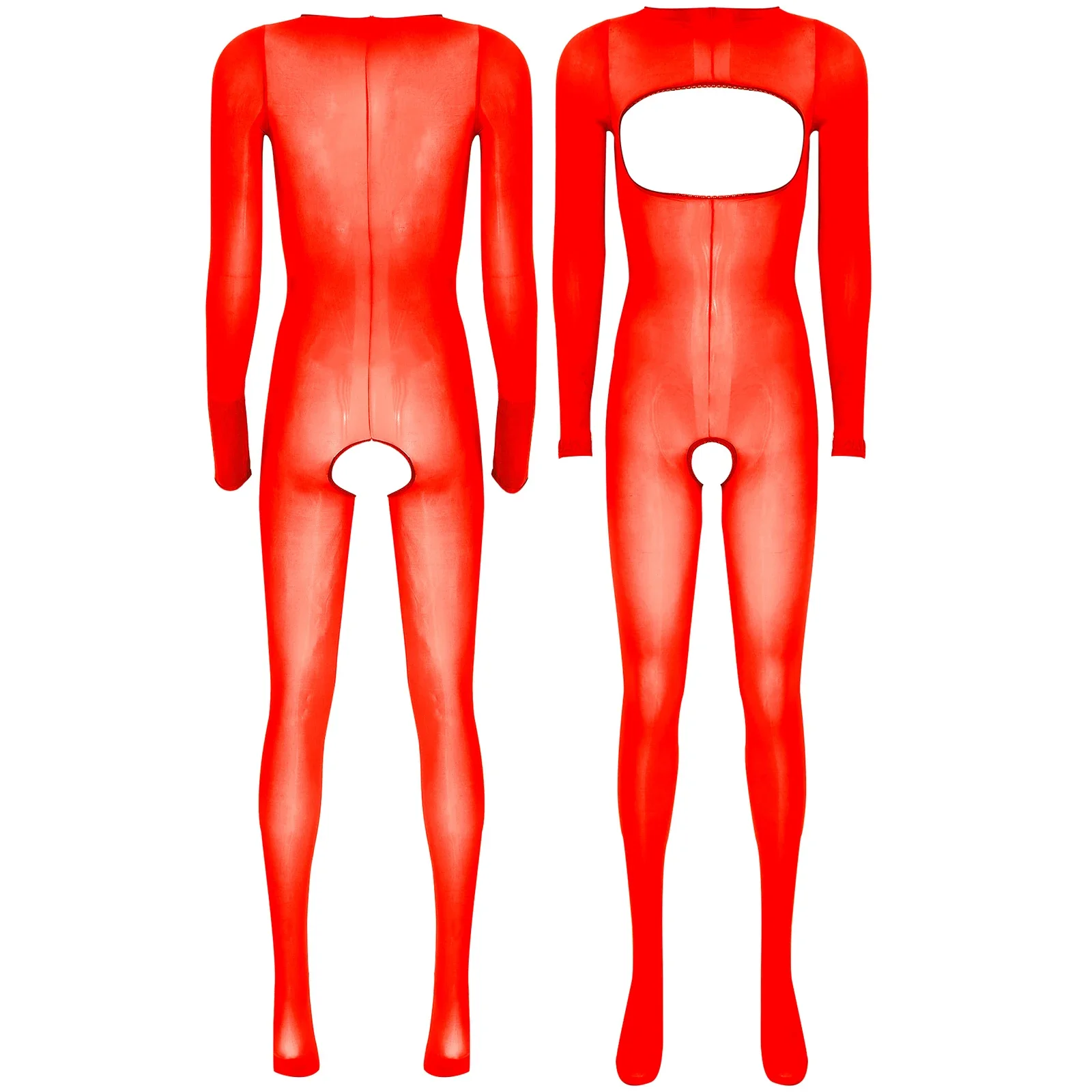 بدلة نسائية لامعة شفافة بدون حمالات بدلة شفافة بأكمام طويلة مفتوحة الثدي بدلة كلوبوير حفلة الهذيان Catsuit