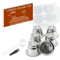 For nespresso 6 stainless steel capsules+200pcs aluminum foil lids