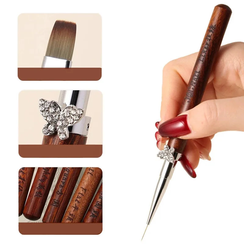 12 stil Schmetterling Schnalle Runde Holz Griff Nail art Pinsel Malerei Linie Stift Liner Gradienten Flache Runde Französisch Maniküre Werkzeuge