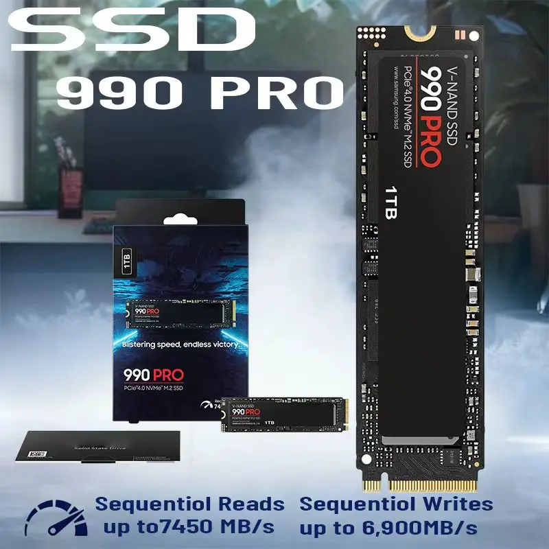 لهاتف سامسونج 990 PRO SSD 1 تيرا بايت PCIe 4.0 M.2 2280 محرك الأقراص الصلبة الداخلي، Seq. قراءة السرعات تصل إلى 7,450 ميجابايت