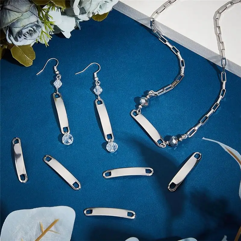 FLYY-100 Stück Stanzbare Blanko-Anhänger 34mm Edelstahl Verbindungsstück Metall Blanko-Charm Gebogener Anhänger Gravierbarer Blanko-Anhänger – Detail 3