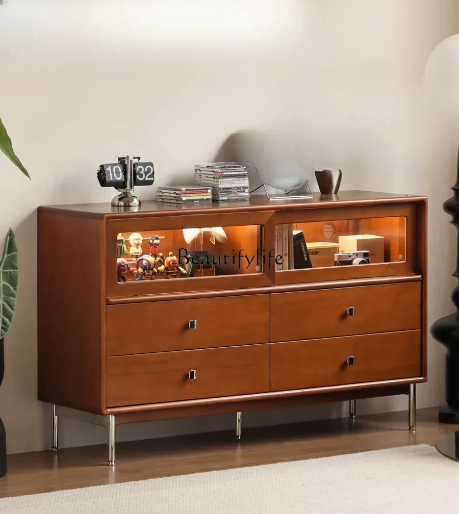 

LJY*Solid wood lamp display cabinet teak color home locker bedroom drawer cabinet