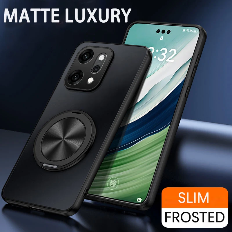 

Роскошный матовый чехол AG для OPPO Reno 6 8 13 14 Pro, глобальная магнитная подставка, вращающееся на 360 градусов кольцо, держатель объектива, камеры, защитный чехол