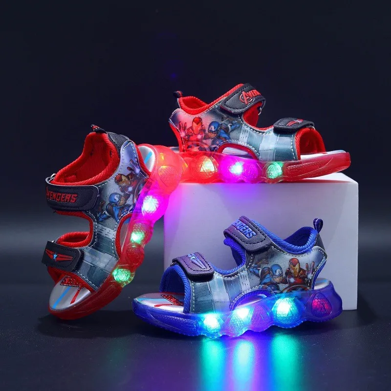 

Fashionable Boutique Summer Soft Soled Children's Sandals Led Lighting Kids Shoes Cartoon Iron Man Fashion Beach Shoes Disney