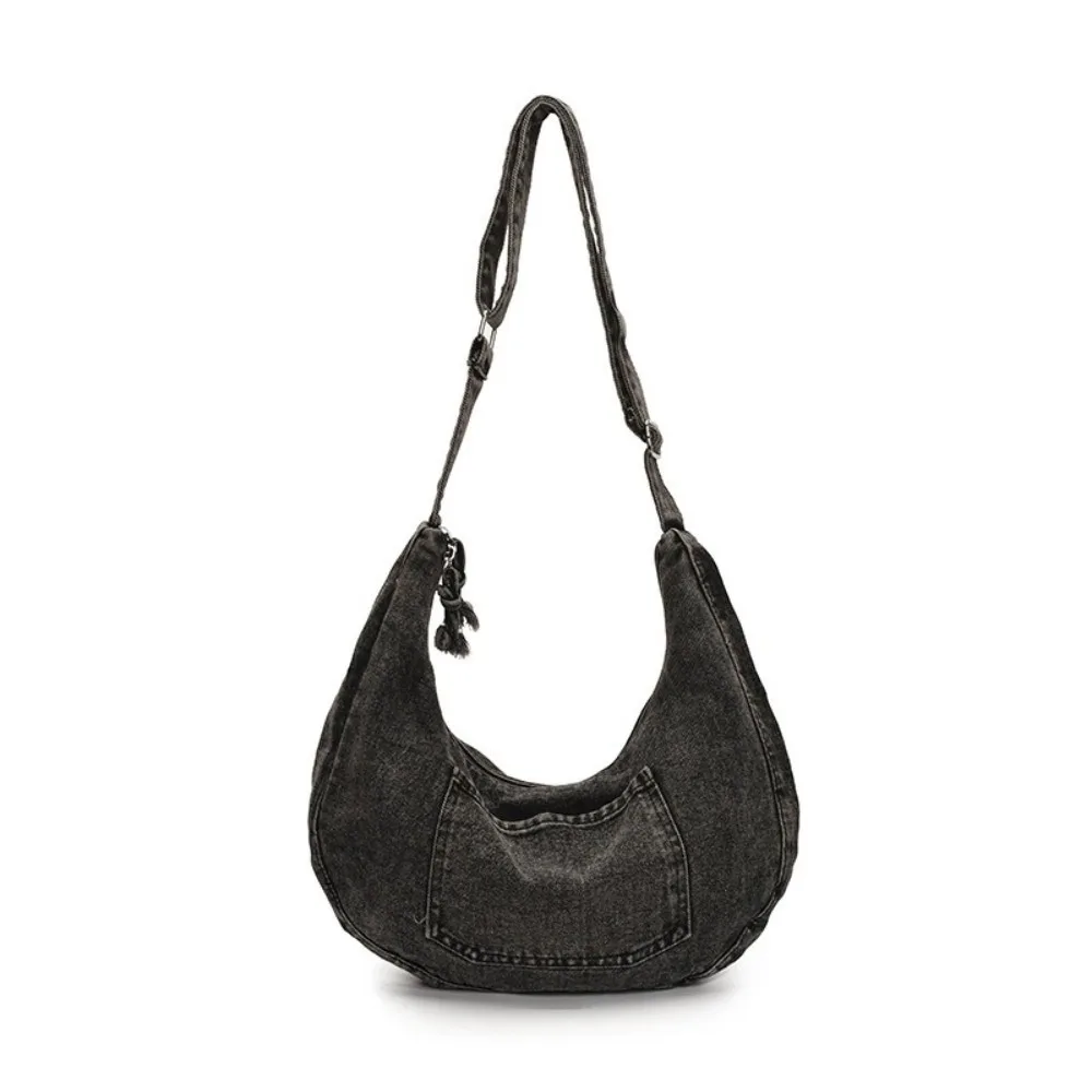 

Trendy Vintage Denim Shoulder Bag Large Capacity Versatile Cross Body Bag Multi-pockets Commuting Satchel Bags Girls
