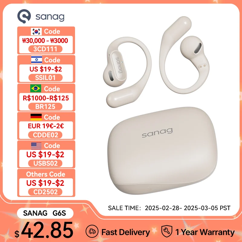 Sanag G6S OWS Bluetooth Earphone Bluetooth 5.3 Wireless Headphone HiFi Sound Ultralight Headset Sport Running Earbuds
