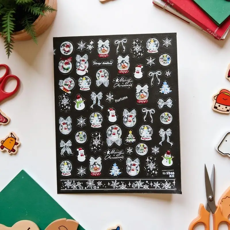 Festive Snowman and White Snow Crystal Ball Nail Art Stickers