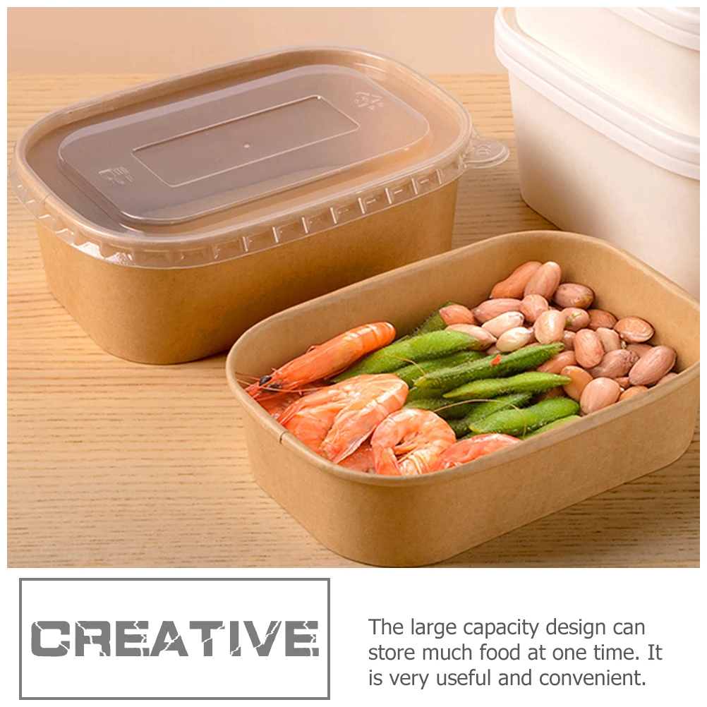 

20Pcs Kraft Paper Food Containers Disposable Lunch Boxes for Salad Heat Resistance Eco Friendly Large Capacity Take Out Boxes