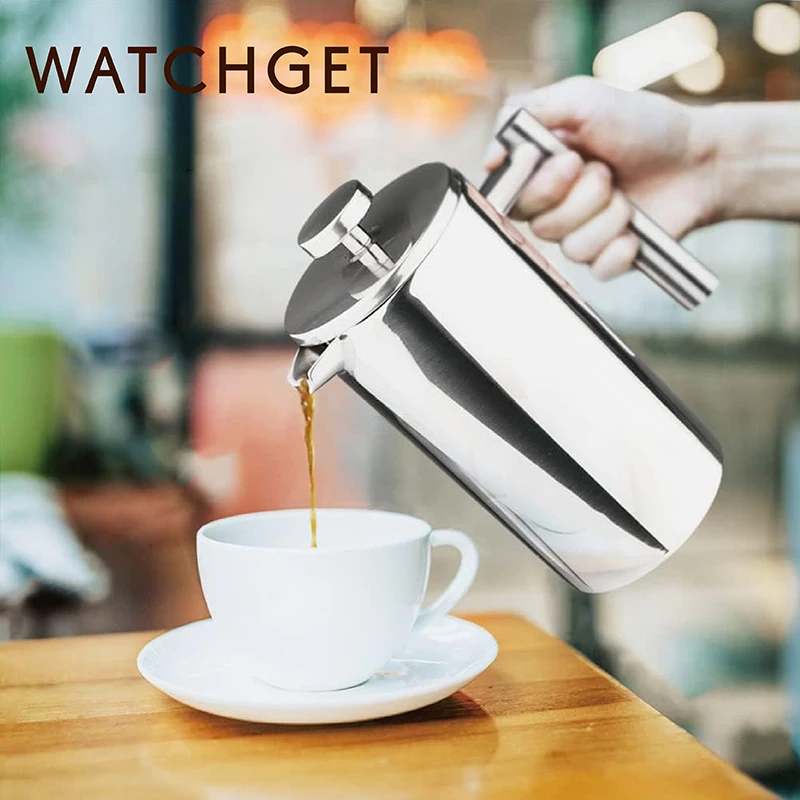 Watchget-cafetera a presión francesa de 800/1000ml, prensa de café aislada de acero inoxidable de doble pared con sistema de filtración de 3 niveles