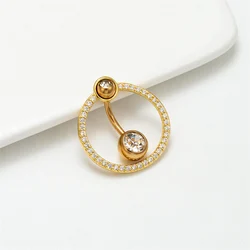 Gothic Sexy Women Girls Belly Button Ring Zircons Big Round 14G 10mm Barbell Stainless Steel Piercing Navel Bar Summer Jewelry