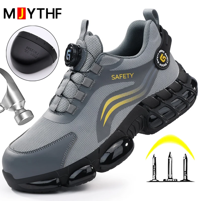 

2025 Security Steel Toe shoes for Men Anti-smash Anti puncture Work Sneakers Rotating button Safety Shoes Men Protective Shoes