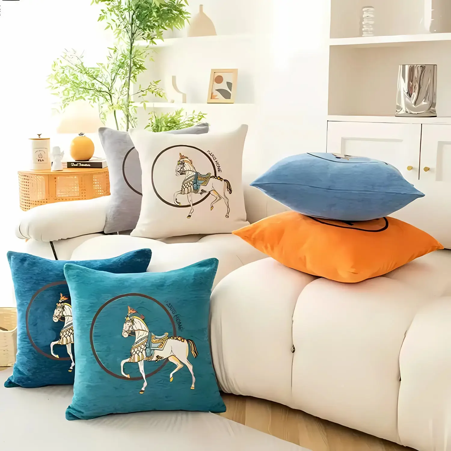 

45cm\50cm Throw Pillow Cushion Covers Pack Of 1 Pcs Luxury Horse Embroidery Modern Style Couch Sofa Pillow Covers New