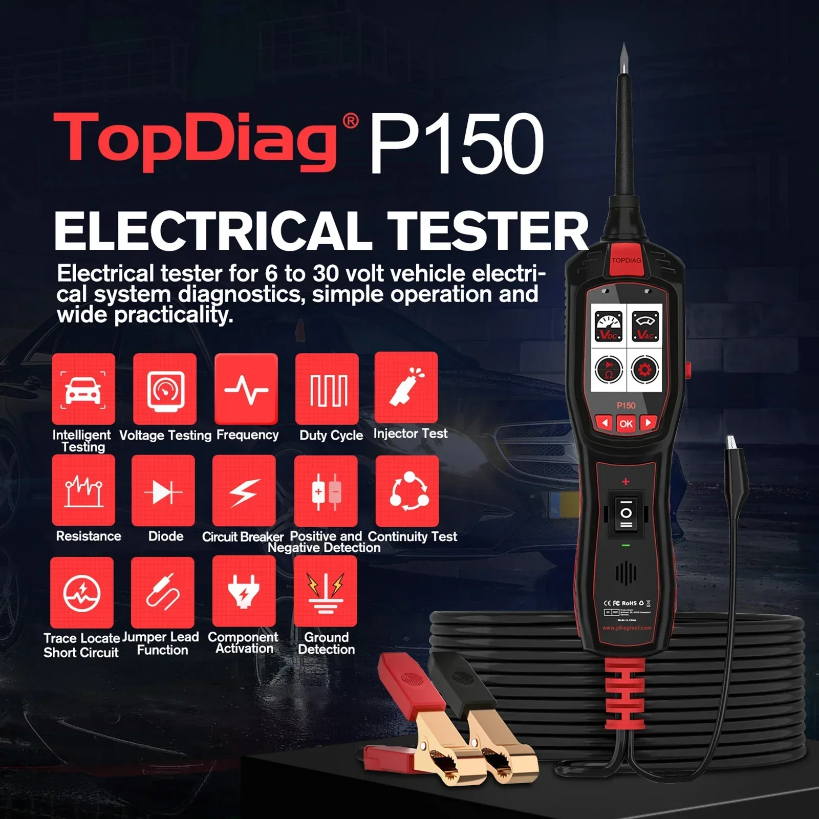 TopDiag P150 Car Tester Automotive Electrical Tester System Fuel Injector Signal Detection Automotive Diagnostic Testing Tool