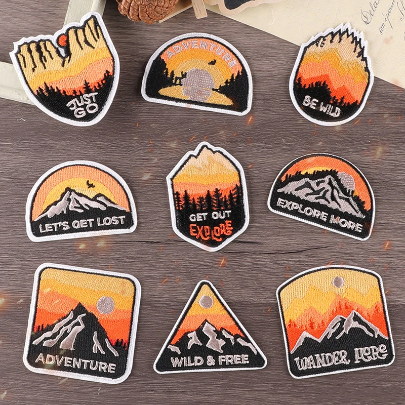 Embroidery Patches  Mountains And Rivers Sunset Badge DIY Patch Hat Emblem Clothing Accessories Outdoor Camping Embroidery Patch