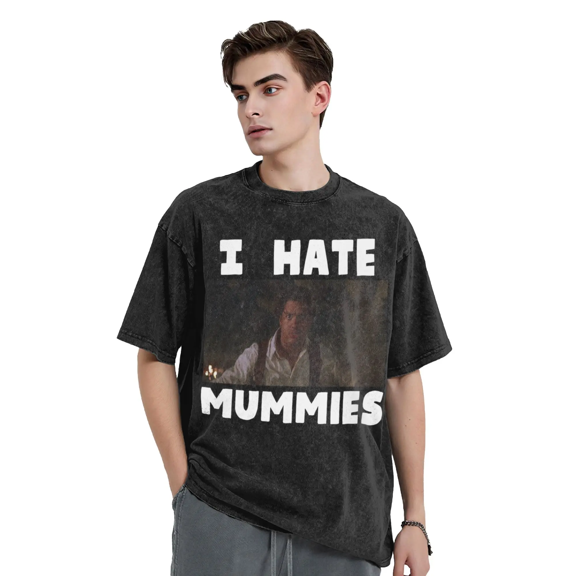 Retro The Mummy  Vintage Washed T-Shirt Men Round Neck Short Sleeve Tops Shirts  Cotton Summer TopsTops