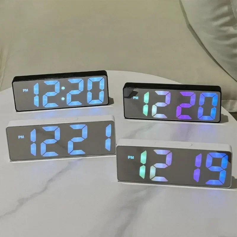 Mirror Digital Alarm Clock LED Clock Temperature Calendar Display Supply Adjustable Brightness Desk Decorations Electronics Home