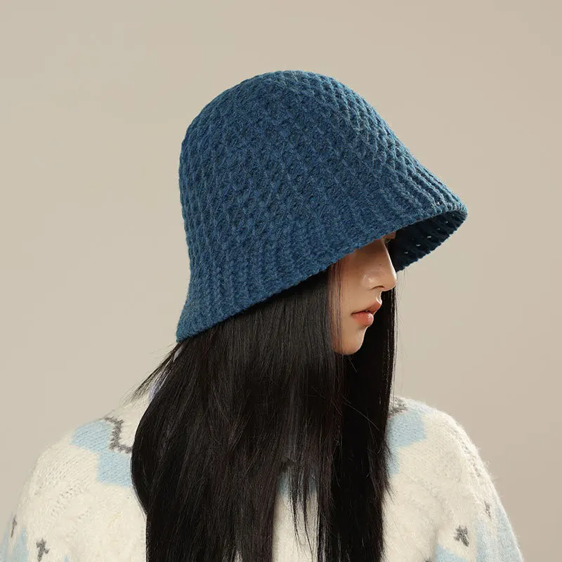 Fischerhut im koreanischen Stil – warme gestrickte Fischermütze für Damen, Herbst-Winter-Mütze mit breiter Krempe, faltbare Outdoor-Mütze