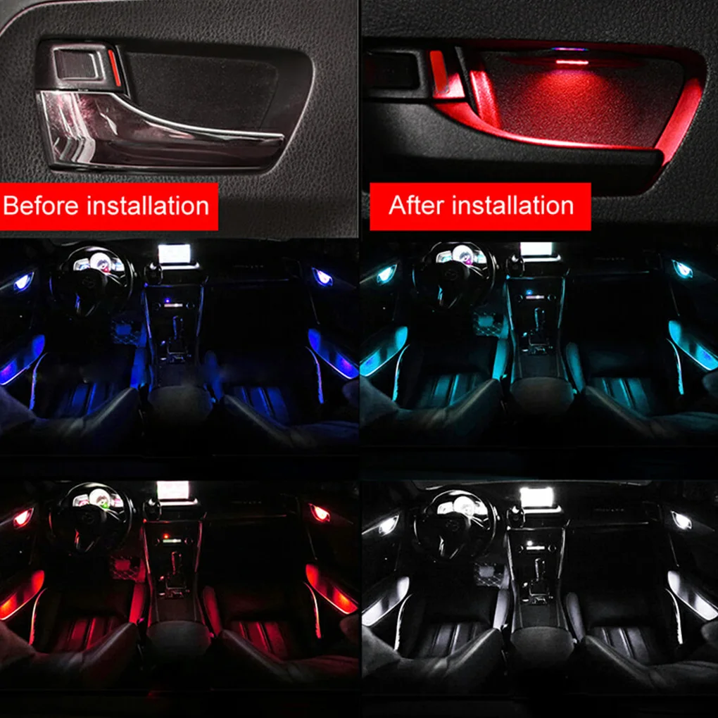 4 قطعة مقبض باب السيارة العالمي مسند الذراع مصباح ليد مصباح الجو الداخلي اكسسوارات السيارات