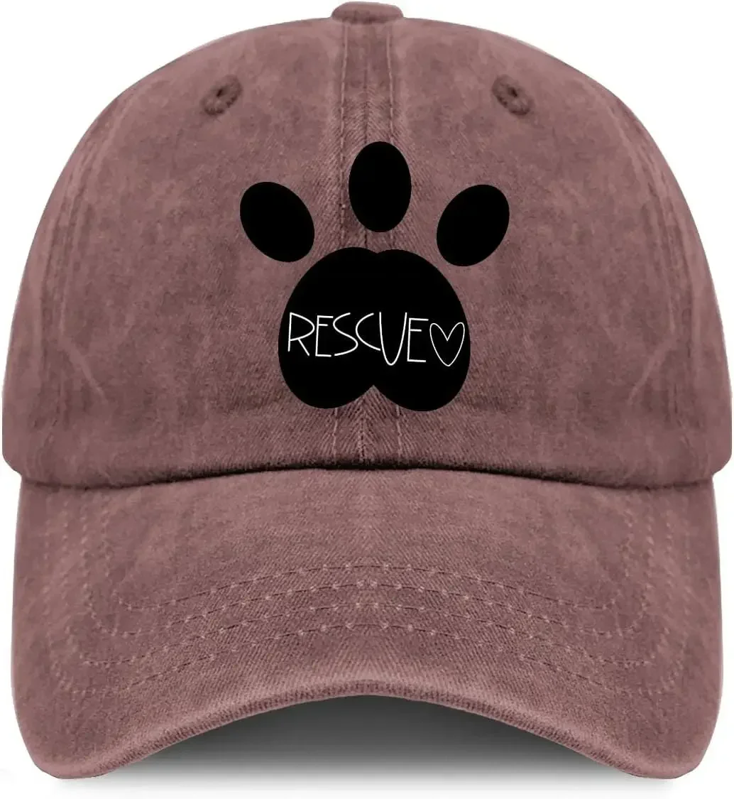 Rescue Paw Print Baseball Hat Vintage Washed Dog Mom Women's Baseball Caps Adjustable Cotton Climbing Hats