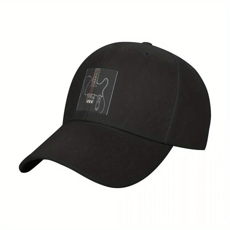 Telecaster Neon Strings Baseball Cap -  Polyester, , Black with White Guitar Print, Perfect for Fishing