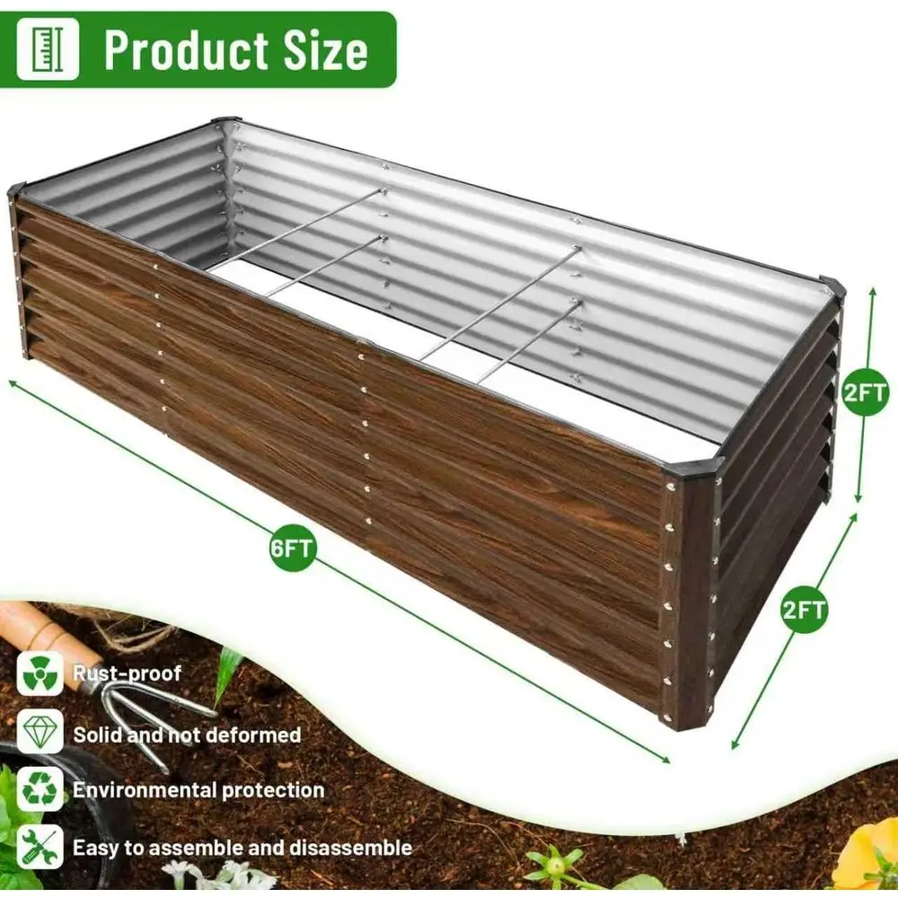 2-Pack 6x2x2T Galvanized Raised Garden Bed Kit, Metal Planter Box for Planting Vegetables, Brown